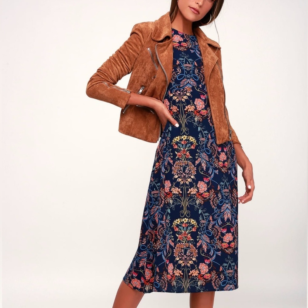 Blue Floral Midi Dress long sleeve